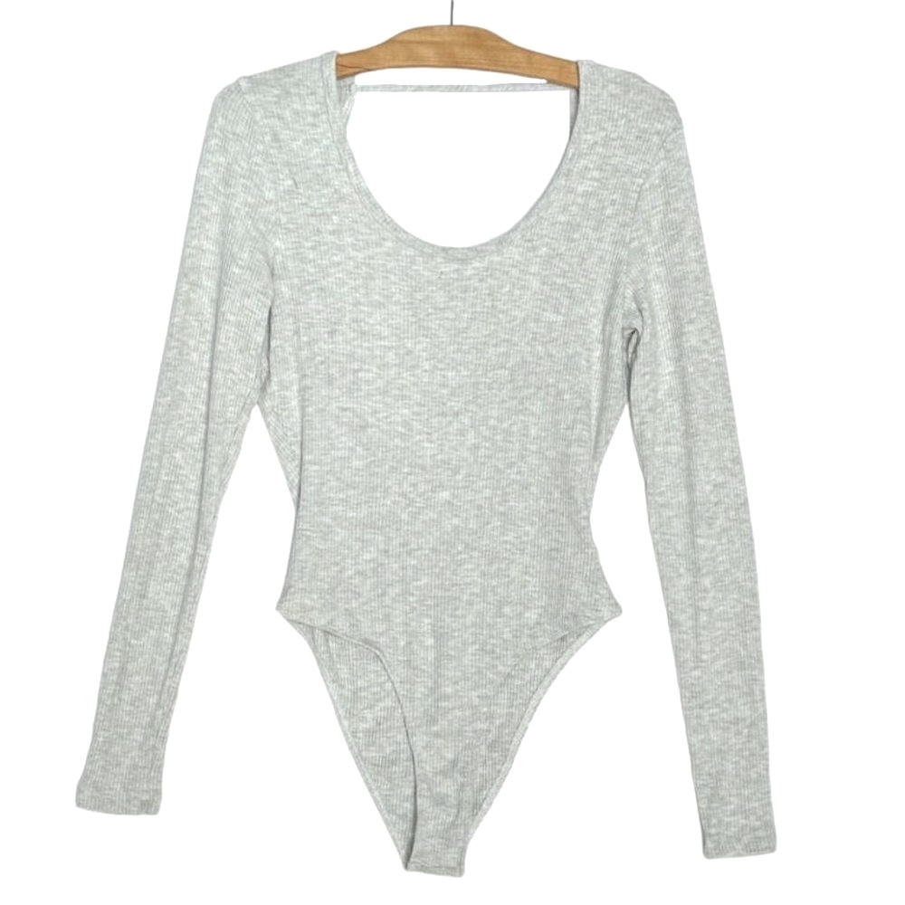 Spiritual Gangster Happy Free Heather Grey Backless Long Sleeve Bodysuit Size M